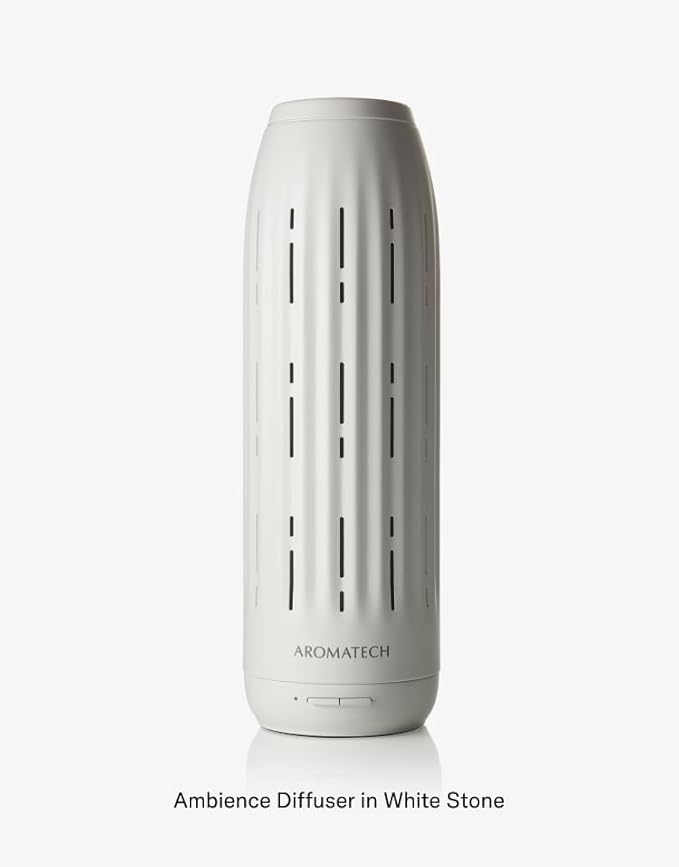 AromaTech Ambience Scent Diffuser for Essential Oil Blends & Fragrances – Waterless Scent Machine w/Bluetooth for Home, Bathroom Boutiques, Hotel, Spa – White Stone Acrylic