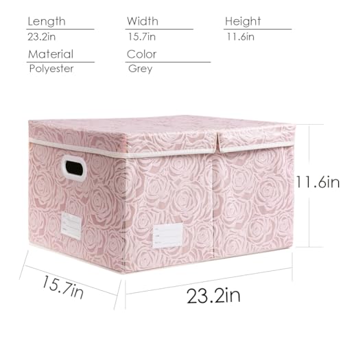 Jumbo Collapsible Storage Boxes with Lids Fabric Decorative Storage Bins Cubes Organizer Baskets with Cover Handles Divider for Bedroom Closet Living Room 23.2x15.7x11.8 Inch 3 Pack (Pink / XX Large(3-Pack))