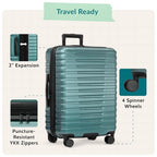 Boren Expandable Hardside Rugged Travel Luggage with 8 Spinner Wheels (2-Piece Set, USB Port in Carry-On / Teal)