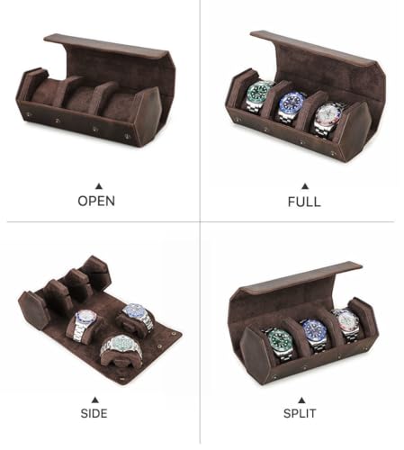 Genuine Leather Watch Roll Travel Case (Hexagon 3 slots)