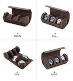 Genuine Leather Watch Roll Travel Case (Hexagon 3 slots)