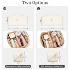 Initial Makeup Bag Personalized Gift for Women Teen Girls (MediumBeige / E)