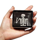 Silver Vintage Pill Box 7 Day Metal Pill Box with Mirror and 8 Compartments Cute Travel Pill Organizer for Purse (Rock and Roll Skull Skeleton)