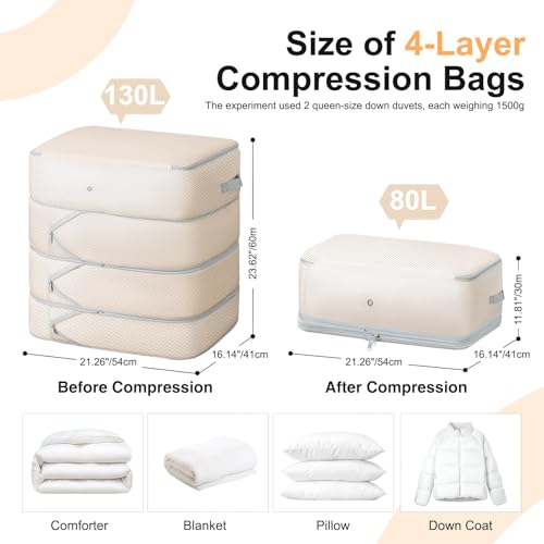 Comforter Storage Bag (Beige / XL-4 Pack - 4-Layer)