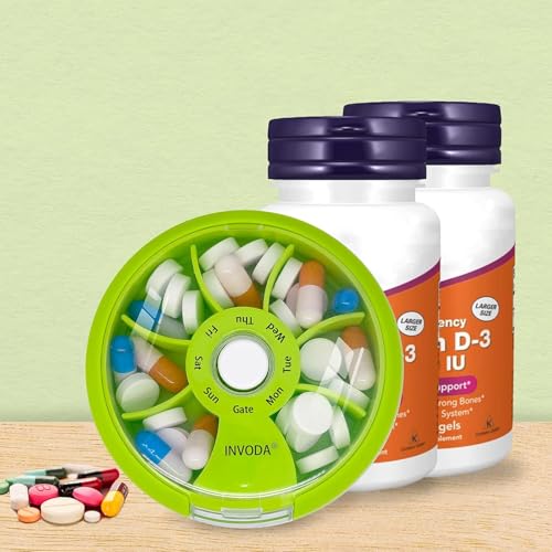 12PCS INVODA Weekly Pill Organizer 7 Compartment Rotating Daily Pill Box (12pcs)