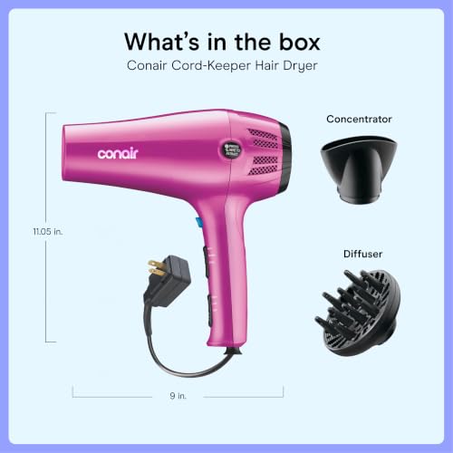 Hair Dryer with Diffuser and Concentrator (Pink / 3 Piece Set)