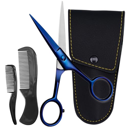 5" Beard & Mustache Scissor with Combs for Men (Midnight Blue)