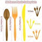 90 Pcs Fall Thanksgiving Plastic Cutlery Set (Orange, Yellow, Brown)