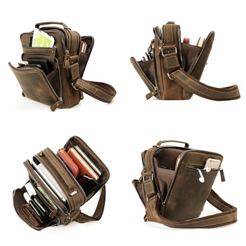 Crazy Horse Cowhide Leather Messenger Bag for Men Vintage Shoulder Crossbody Bags Handbag Bag Man Purse Sling Casual Day Pack Business Brown (011-brown)