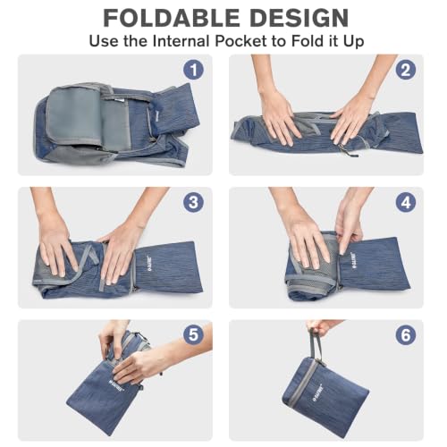 10 15L Small Rucksack Foldable Backpack Lightweight Packable Daypack Travel Outdoor Hiking Shoulder Bag (Dark Blue / 10L)