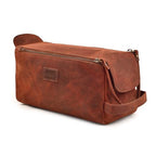Genuine Leather Toiletry Travel Bag For Men & Women (Red Brown / 10"X5")