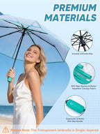 Windproof Travel Umbrellas for Rain and Sun (Clear-Mint / 1 PK)