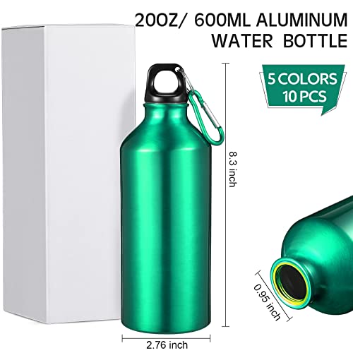 10 Pcs Aluminum Water Bottle 20 oz Reusable Bottles Lightweight Leak Proof Aluminum Sports Travel Bottles with Twist Cap Buckle for Gym (Assorted Color)