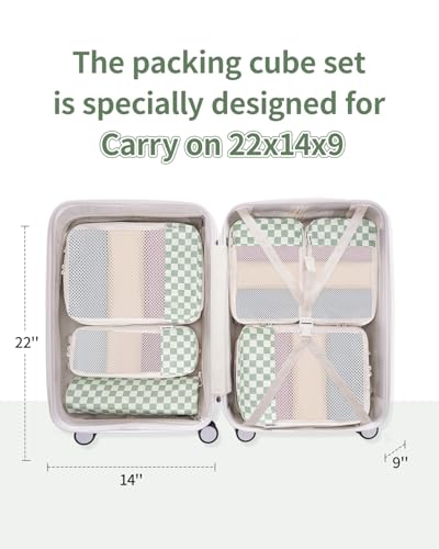 Compression Packing Cubes for Women Kids (AA-Mint Green Checkerboard / 6 Set)