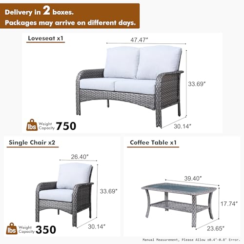 Patio Furniture Set (4 PCS Loveseat Chair Set / Light Grey)