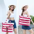 Waterproof Beach Tote Pool Bags for Women Ladies Extra Large Carry On Bag With Wet Compartment for Weekender Travel (Rose-pink Stripes)