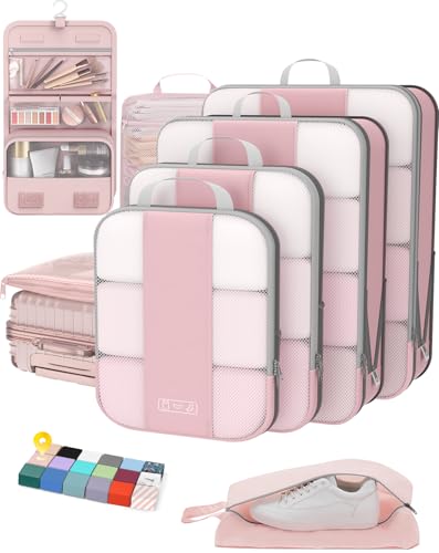 8 Set Compression Packing Cubes for Travel Essentials (Pink)