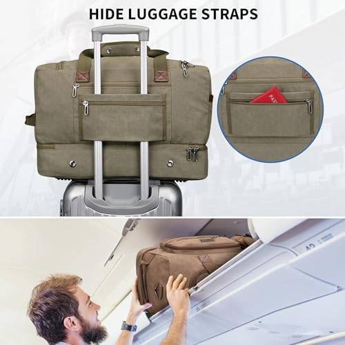 Duffle Bag for Men 60L Travel Canvas Weekender with Toiletry Bag (Army Green)