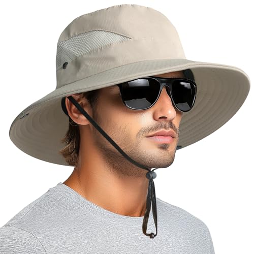 Sun Hats for Men Women Wide Brim Bucket Hat Beige (Beige (With Mesh))