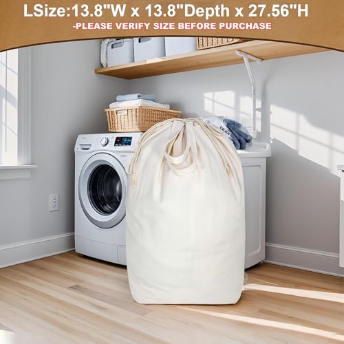 Heavy Duty Canvas Laundry Bags with Square Base 13.8"Wx13.8"Dx27.6"H (Beige 1-Pack | Square Base / 13.8"Wx13.8"Depthx27.6"H)