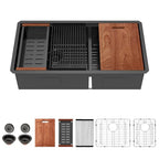 33 Inch Matte Black Double Bowl Kitchen Sinks Undermount (Matte Black-Workstation / 33''x19''-60/40)