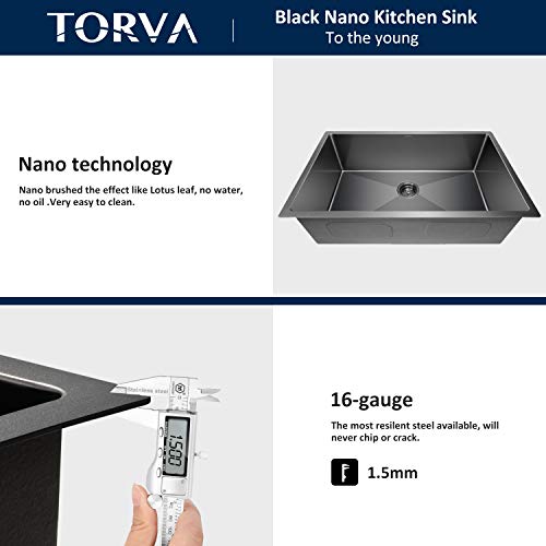 25 x 18 Inch Gloss Black Ceramic Coating with NanoTek Undermount Kitchen Sink (25 x 18 x 10 Inch / Dark Grey)