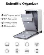 Wide Handle Luggage with Front Pocket Hardshell Aluminium Check In Suitcase with Wheels Medium 24 Inch Front Opening Checked Luggage with Spinner Wheels TSA Lock Airline Approved Luggage (Checked Medium 24 Inch / White)