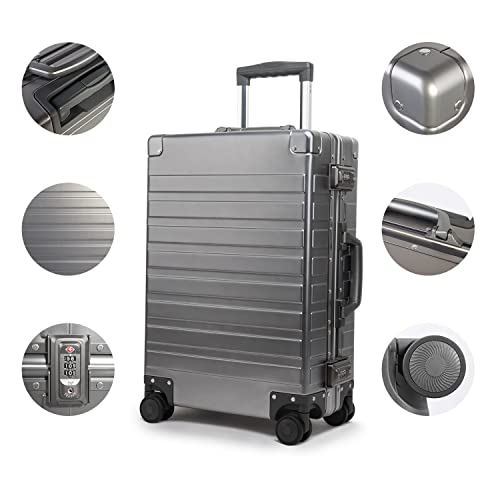 All Aluminum Carry On Luggage with TSA Locks Zipperless Alloy Metal Hard Shell Spinner Suitcase (Metallic / 20")