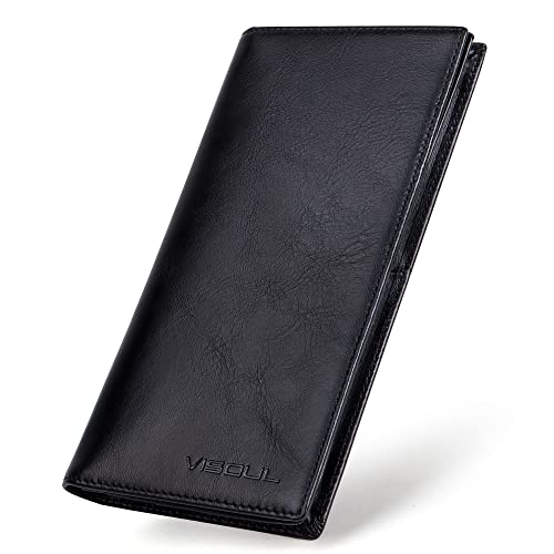 Leather Checkbook Cover Wallet for Men with RFID Blocking (Black)