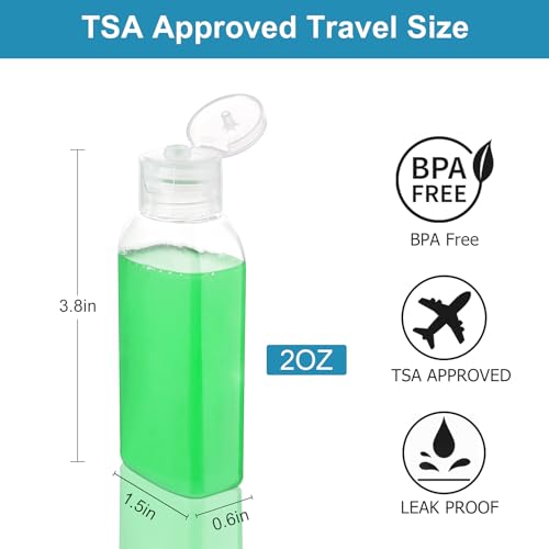 Travel Bottles for Toiletries Plastic Squeeze Bottles 5pcs 2 oz TSA Approved Travel Size Containers Refillable Cosmetic Containers Kit Leak proof Shampoo Conditioner Travel Essentials (2oz Clear - 3 Labeled 2 Blank)