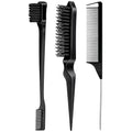 3 Pieces Hair Styling Comb Set Teasing Brush Rat Tail Comb Edge Brush for Edge&Back Brushing (Black-3pcs)