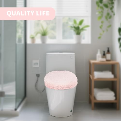 Microfiber Elongated Toilet Seat Cover 19.5"x 15" Machine Washable (Light Pink / Elongated)