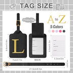 Personalized Initial Luggage Tags for Suitcase TSA Approved (Black Leather,glod Letter / L)
