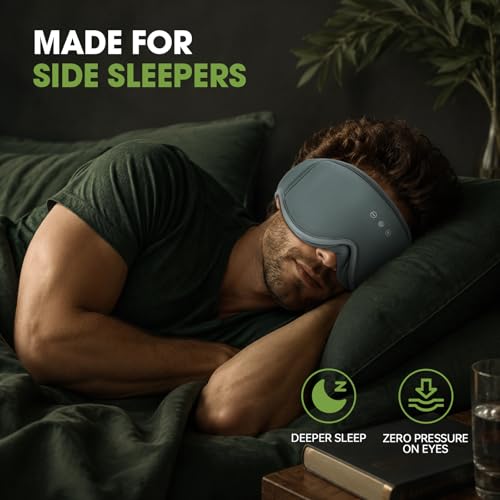 Bamboo Cotton Large Sleep Mask with Bluetooth Wireless Headphones (Dark Black)