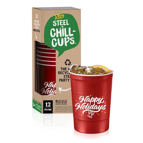 16 oz. Reusable Party Cups (Happy Holidays Red / 12 Count)