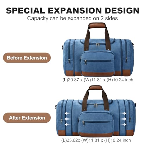50L Canvas Duffle Bag for Travel Weekend Gym Overnight Carry (Blue / 50L)