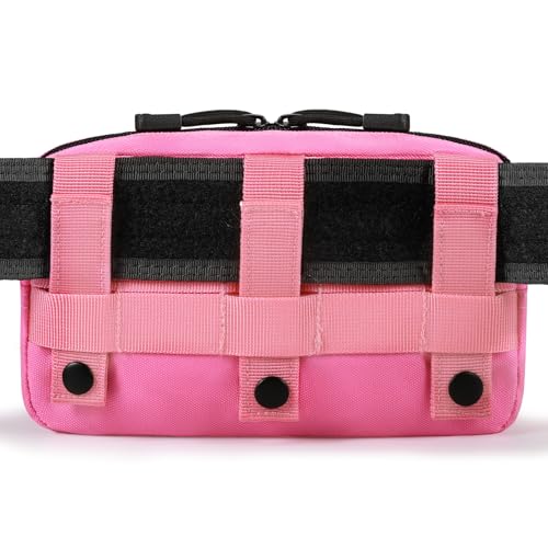 Tactical Molle Admin Pouch Utility Laser Cut EDC Tool Pouch Bag Horizontal Modular Pouches Include US Flag Patch and Keychain (Pink)