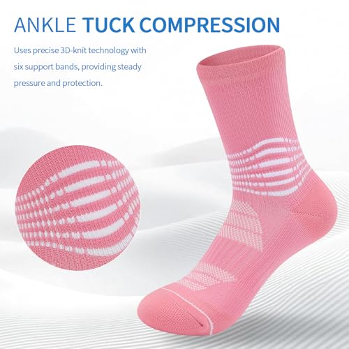 Crew Compression Socks for Women Men with Ankle Arch Support Plantar Fasciitis Relief 3 Pairs (X-Large / Pink+purple+blue(3 Pairs))