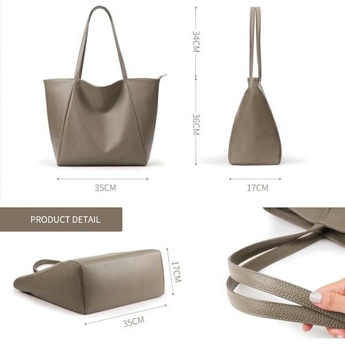 Large Tote Bag Vegan Leather 16L Casual Zipper Work Weekender (Greyish)