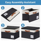 Fabric Storage Bins with Lids 6 Pack (Large-6 Pack / Black with White)