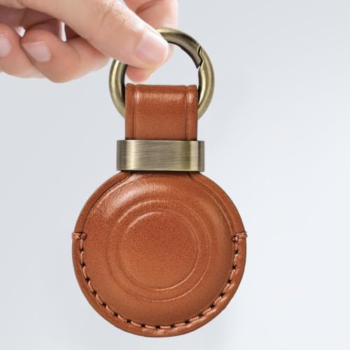 2 Pack] Leather Holder Keychain for AirTag 2nd Gen (C2-Black+Vintage Color)