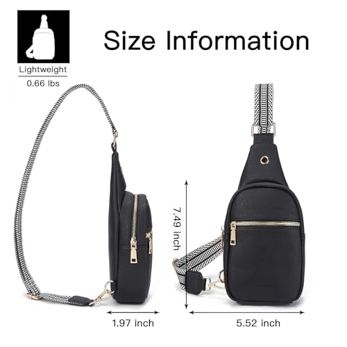 Sling Bag for Women Vegan Leather Small Fanny Pack Crossbody Bags Chest Bag for Women Black (2-black)