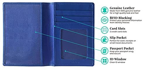 Personalized Monogrammed Cobalt Blue Leather RFID Passport Wallet (Cobalt Blue / Minimalist)