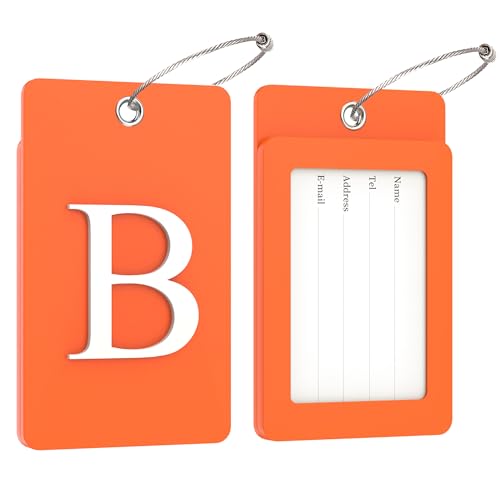 2 Pack Initial Luggage Tags for Suitcases Airplane Travel Essentials (Large B / Orange)