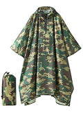 Hooded Rain Poncho for Adults (Green Camo 1/4 Zipper)