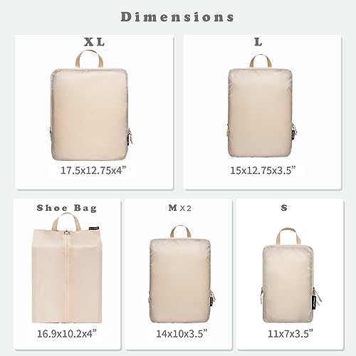 6 Set Ultralight Compression Packing Cubes Packing Organizer for Travel Accessories Luggage Suitcase Backpack (Cream70D / Cloth Pattern)