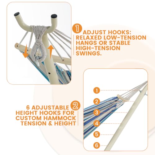 LazyDaze Hammocks Double Hammock with Stand (White Frame- Blue Stripes)