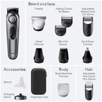 All-in-One Men's Shaving Kit Series 7 7440, 12-in-1 Beard, Face, Nose, Ear Trimmer, Hair Clippers, Body Groomer and Manscaping + Travel Case + Charging Stand (Silver / 13 Piece Set)