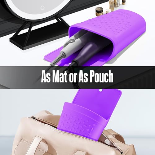 2 Pack Heat Resistant Silicone Hair Iron Mat and Pouch (2 Pack / Purple)