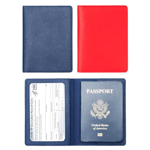 2 Pack Passport Covers & Vaccine Card Holder (Blue & Red)